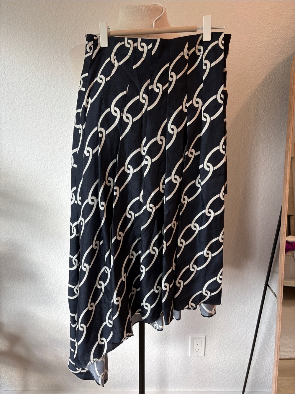 Monse Navy Blue & White Chain Print Women's Asymmetric Silk Skirt and Short set
